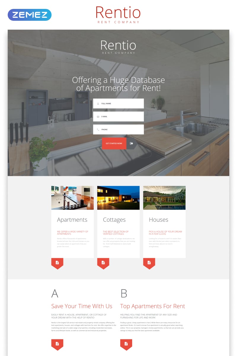 Rentio - Rent Company Clean HTML5 Templates de Landing Page №55196 - captura de tela