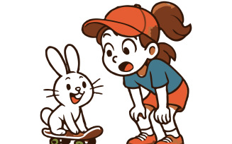 Cartoon Girl and Rabbit Humor Scenes