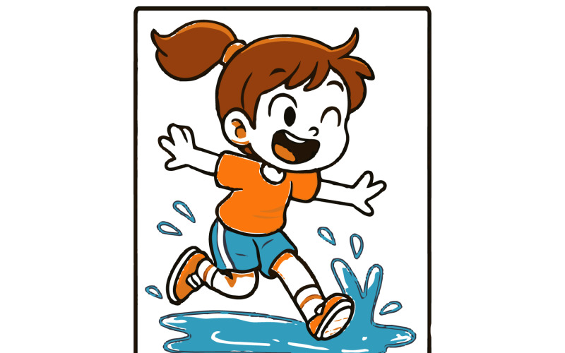 Cheerful Girl and Pet Rabbit Adventures Illustration