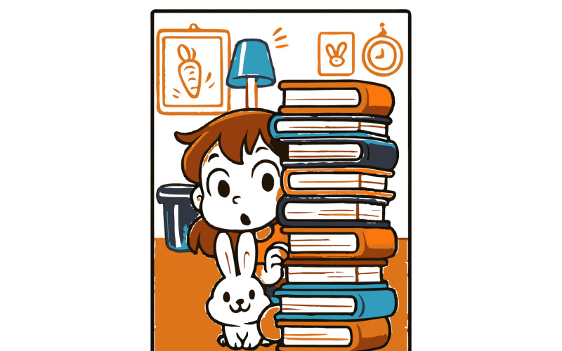 Cute Comic Panels of Girl and Bunny Illustration