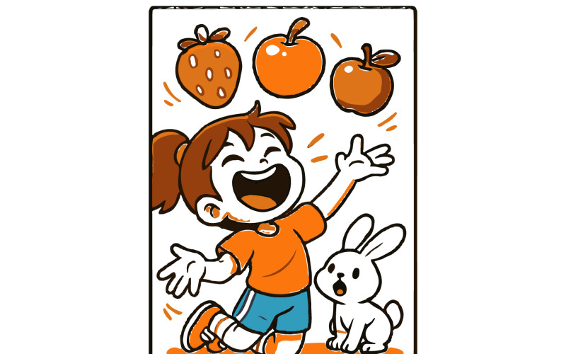 Funny Bunny and Girl Daily Life Comic Illustration