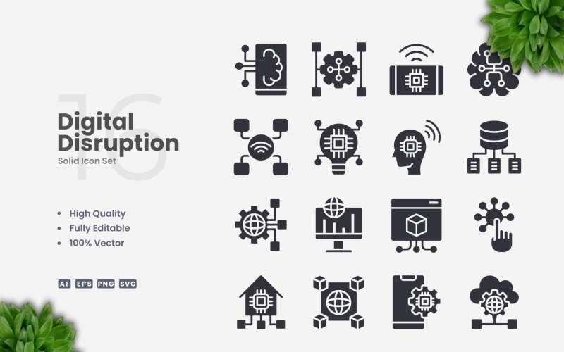 16 Digital Disruption Solid Icons Set Icon Set
