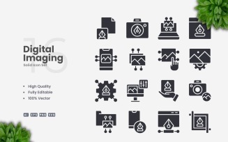 16 Digital Imaging Solid Icons Set