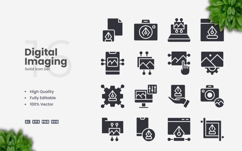 16 Digital Imaging Solid Icons Set Icon Set