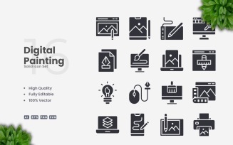 16 Digital Painting Solid Icons Set