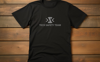 Professional Black T-Shirt Mockup on Rustic Wooden Background