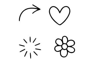 Hand Drawn Line Icons of Arrows, Stars, and Hearts