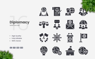 16 Diplomacy Solid Icons Set