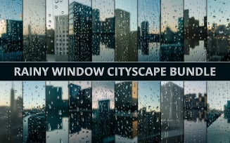 Rainy Window Cityscape Backgrounds & Raindrop Glass Texture Overlay Bundle