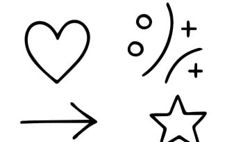 Simple Line Art Arrows, Hearts, and Stars