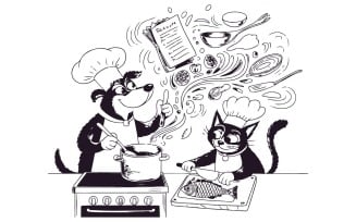 Modern Pet Store Branding cooking illustration Logo Pack