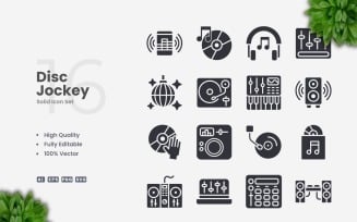 16 Disc Jockey Solid Icons Set