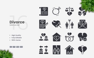 16 Divorce Solid Icons Set