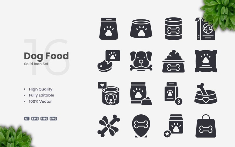 16 Dog Food Solid Icons Set Icon Set