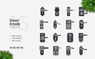 16 Door Knob Solid Icons Set
