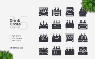 16 Drink Crate Solid Icons Set
