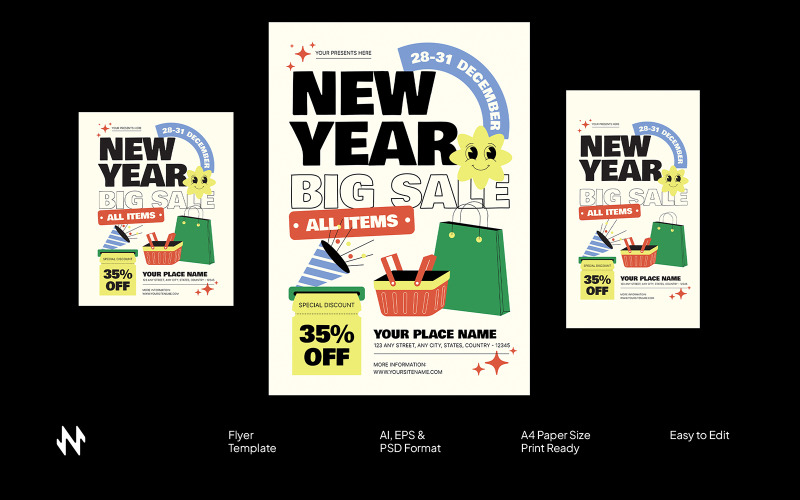Playful New Year Sale Flyer Corporate Identity