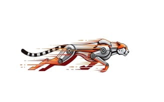 Mechanical cheetah running fast isolated on white background