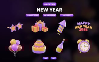 New Year 2026 Celebration 3D Icon Pack