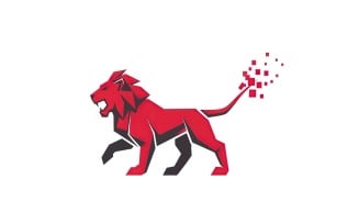 Red lion roaring with pixelated tail isolated on white background