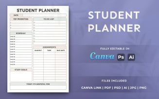 Student Planner Template – Education Planner - Printable Minimal Layout Design