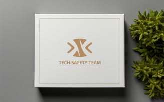 Professional White Square Gift Box Mockup with Plant on Gray
