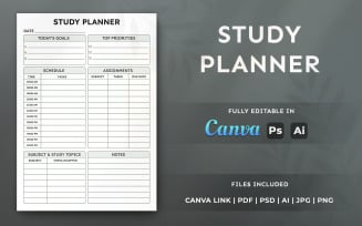 Study Planner – Education Organizer Template, Modern Printable and Editable in Canva