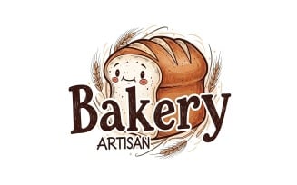Cute artisan bakery logo design featuring a smiling loaf of bread isolated on white background