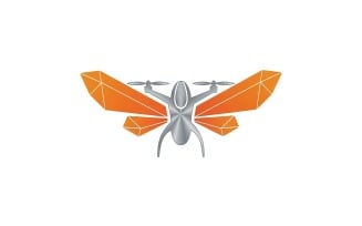 Drone insect logo design with orange geometric wings isolated on white background