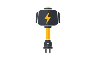 Electric power hammer logo with lightning bolt and plug isolated on white background