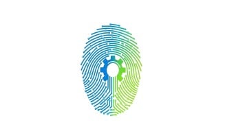 Fingerprint with gear inside, symbolizing digital security and technology