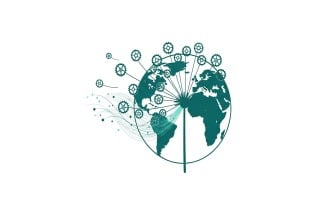 Global network connection with abstract gear mechanism spreading across the earth