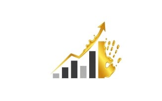 Gold oil bar chart with rising arrow showing financial growth isolated on white background