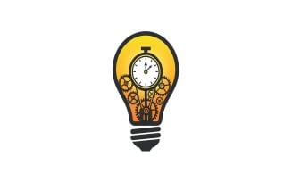 Light bulb with clock and gears inside symbolizing time management idea isolated on white background