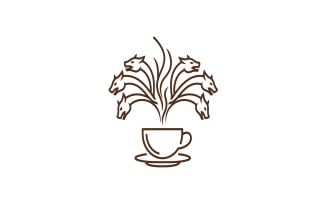 Minimalist line art logo of a coffee cup with a hydralike plant emerging from the steam