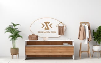 Professional Oval Wall Sign Mockup in Modern Clothing Store Interior