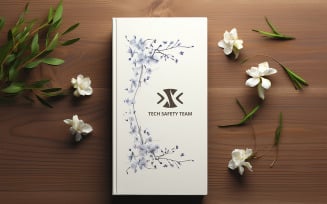Professional White Hardcover Book Mockup on Wood with Flowers