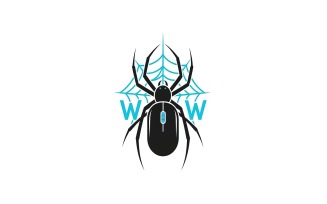 Spider logo design with computer mouse body and web for internet concept logo