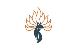 Stylized ninetailed fox spirit logo design with orange outline isolated on white background
