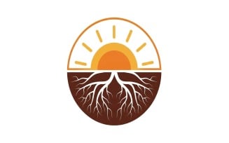 Sun rising over earth with plant root system growing below isolated on white background