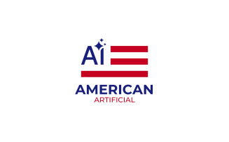 American Ai logo. Artificial intelligence with USA Flag Design template