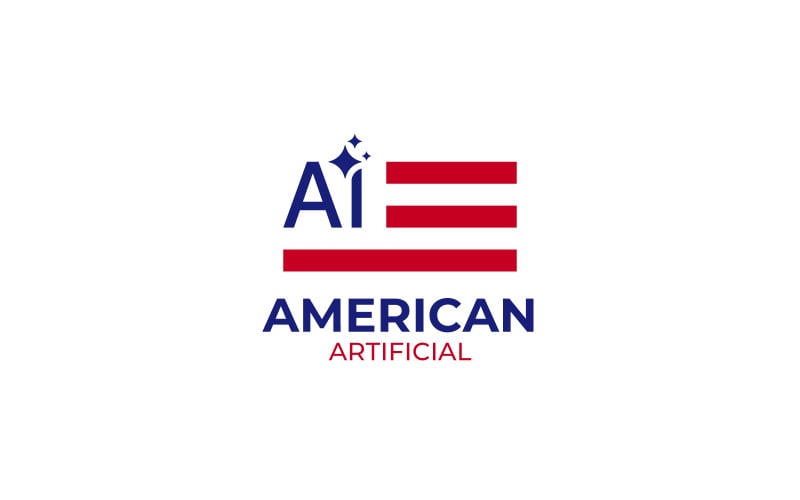 American Ai logo. Artificial intelligence with USA Flag Design template Logo Template