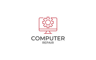 Computer or television repair logo. Computer with Setting gear Design template