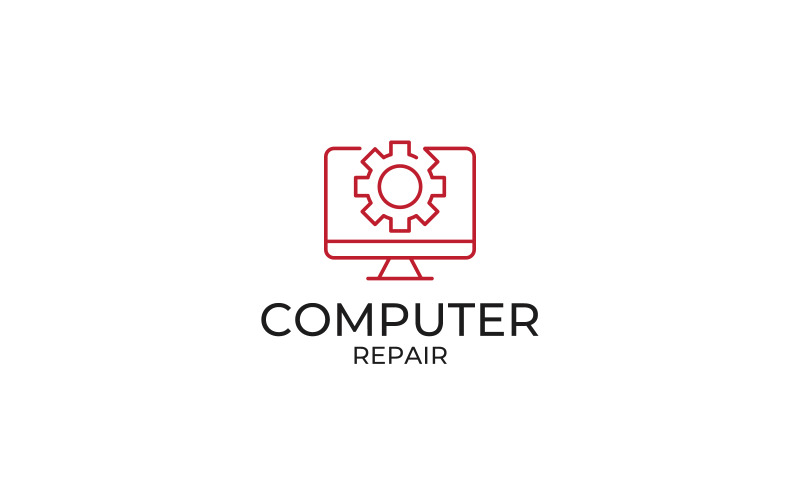 Computer or television repair logo. Computer with Setting gear Design template Logo Template