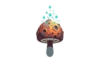 Fantasy glowing mushroom with craters and spores rising into the air