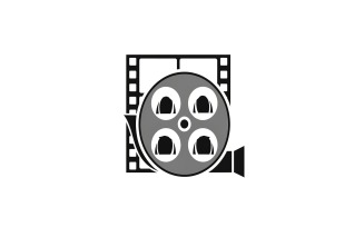 Graphic icon depicting a film reel overlaid on film strip next to a video camera