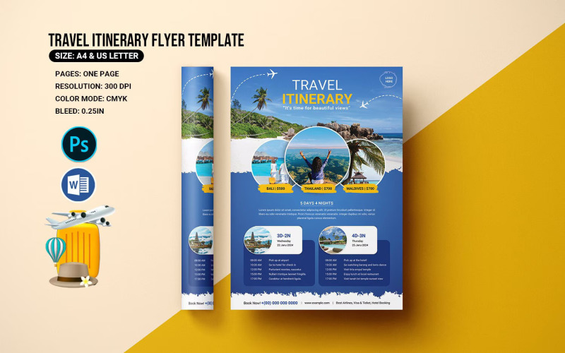 Printable Travel Itinerary Flyer Template Corporate Identity