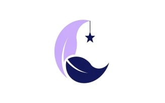 Stylized crescent shape combining a light purple feather with a dark blue leaf element
