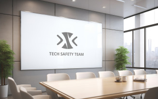 Professional Meeting Room Whiteboard Mockup in Modern Office Scene