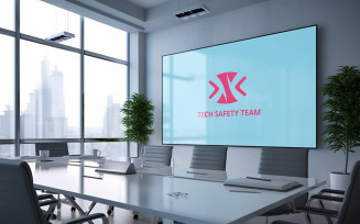 Professional Office Wall Whiteboard Mockup in Modern Workspace